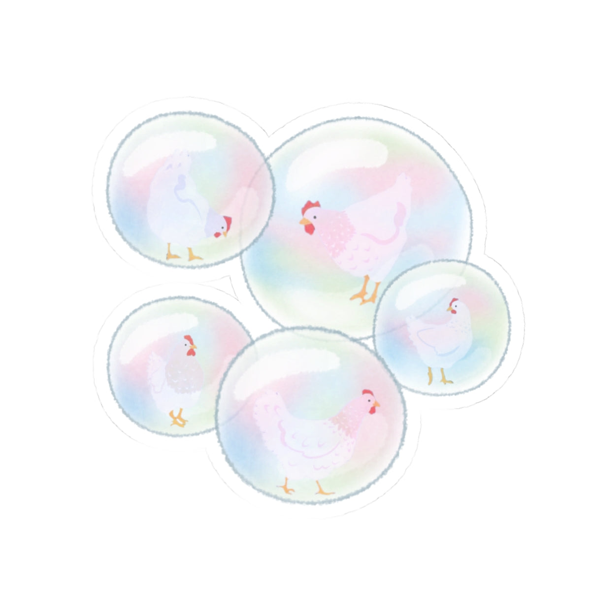 chickens in bubbles  sticker